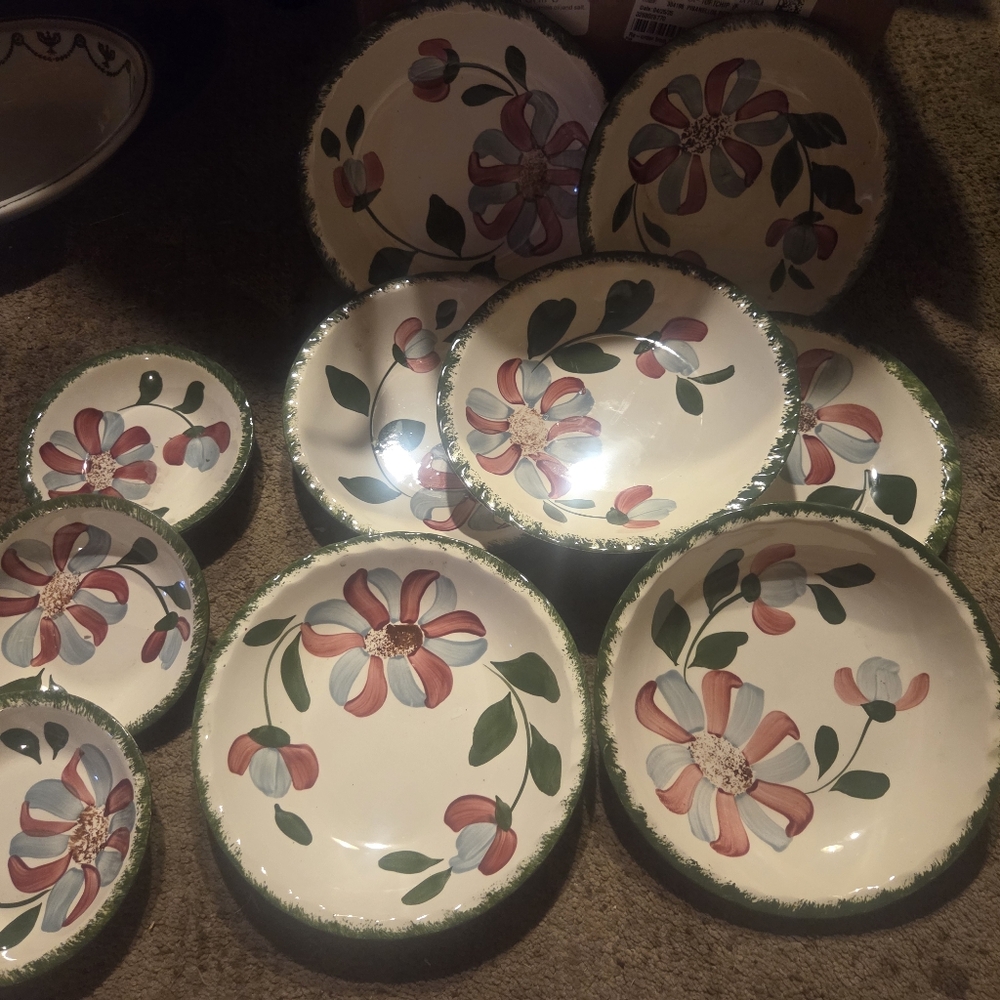 Elegant Floral Dinnerware Set with Green Accents